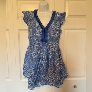 Vineyard Vines Cay Scarf Print Pintuck Dress Blue White Small